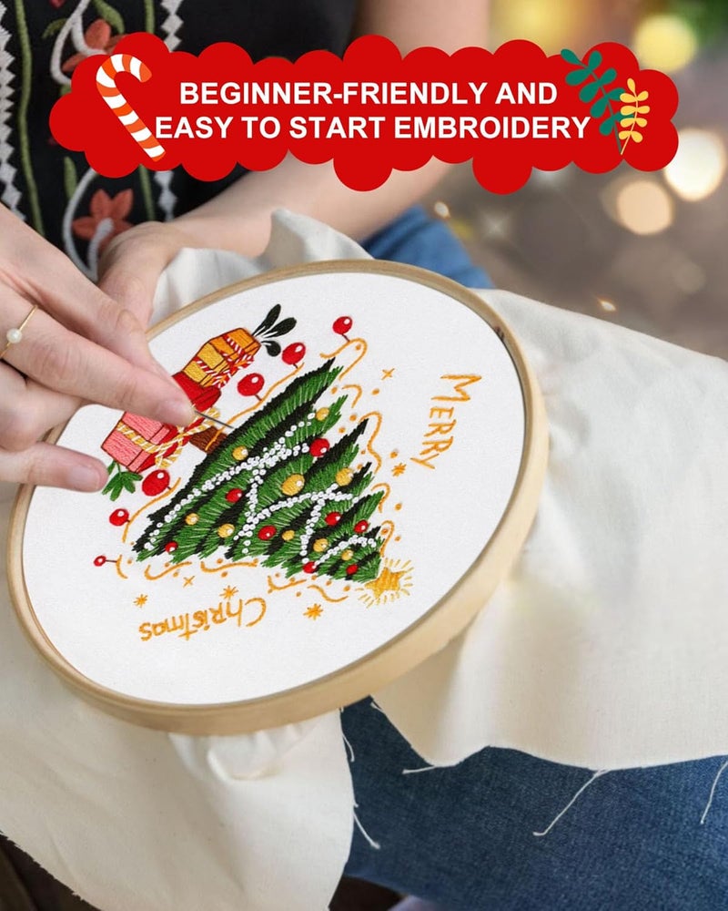 Santune 4 pcs Christmas Embroidery kit with Patterns Instructions Needlepoint Cross Stitch Kits for Beginners Adult,4 Embroidery,2 Hoops,Colored Threads Scissors and Needles,Merry Christmas - Image 5